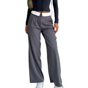 Princess Polly Lacro Pant Pants Trousers Slate Wide Leg Pockets Colour Block